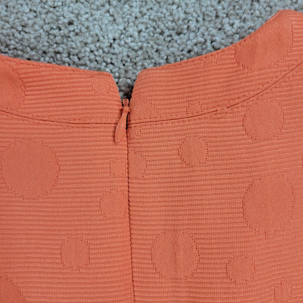 Kay Unger Sheath Dress Womens 4 Orange Raised Muted Polka Dots V Neck - Picture 9 of 12